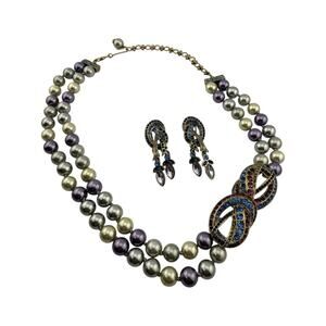 Heidi Daus Lilac Faux Pearl Necklace And Earring Set SIGNED